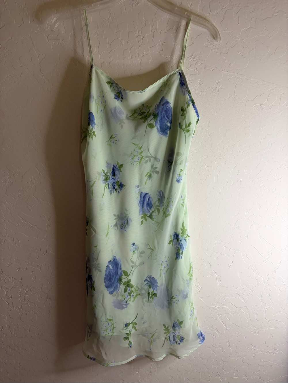 My Michelle Pale Green Slip Dress with Blue Floral Print